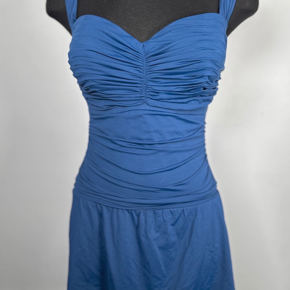 Bleu Rod Beattie Teal Blue Ruched Slimming Retro Swimdress 8 D Cup